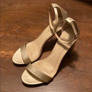 Gold strappy block heel